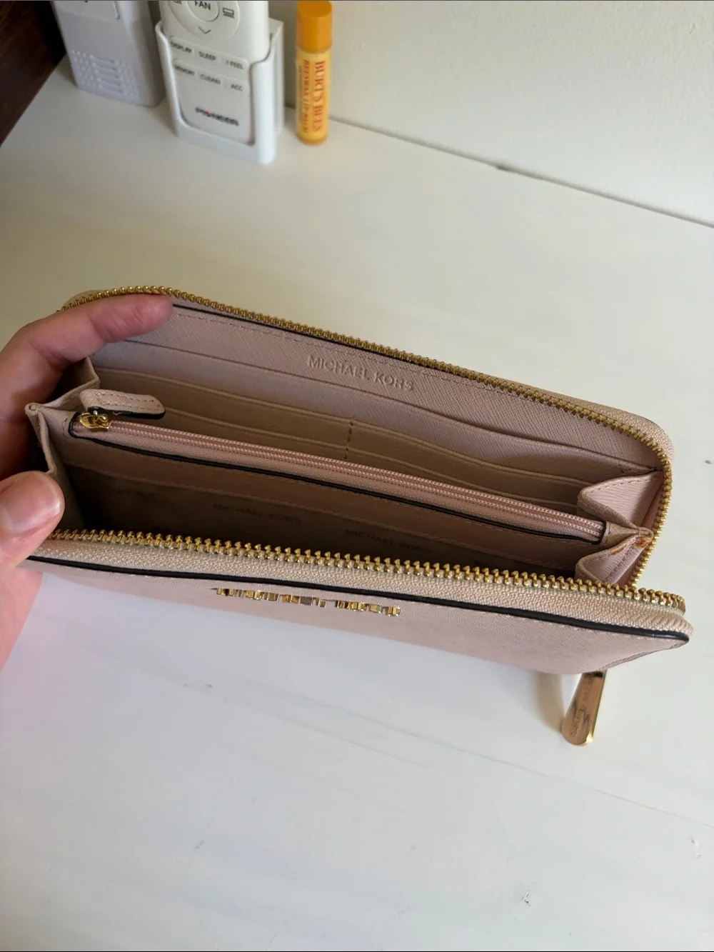 Michael Kors Pale Pink Zip-Around Wallet with Gold Logo